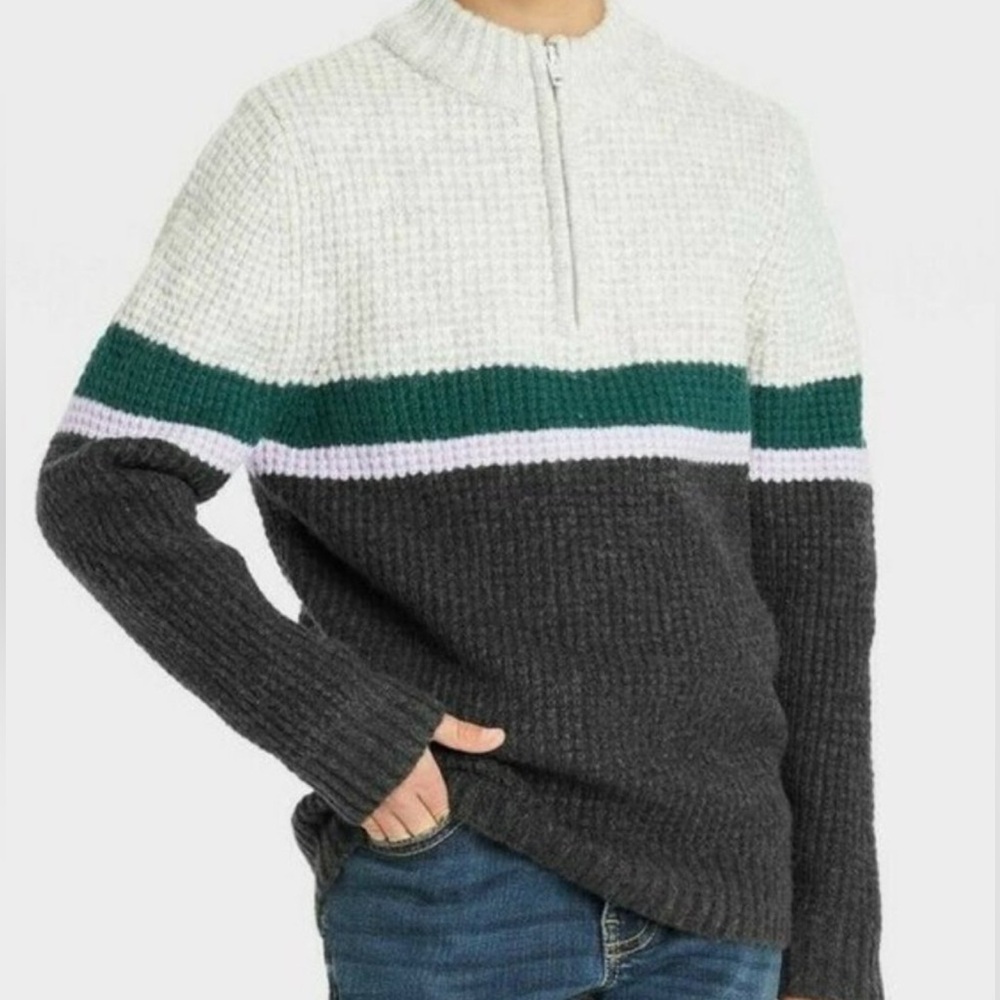 Boys Cat & Jack Green Half-Zip Sweater Size S 6-7